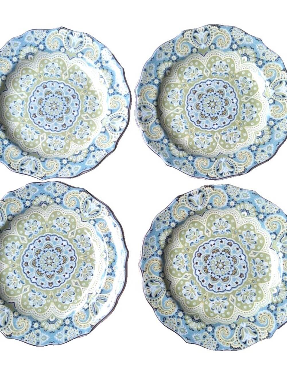 4pc Appetizer Plates 222 Fifth LYRIA Teal Scalloped  6 3/8"